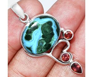 Azurite In Malachite and Garnet Pendant SDP152645 P-1293, 15x19 mm