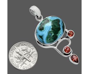 Azurite In Malachite and Garnet Pendant SDP152645 P-1293, 15x19 mm