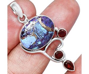 Kingman Purple Dahlia Turquoise and Garnet Pendant SDP152649 P-1293, 13x18 mm