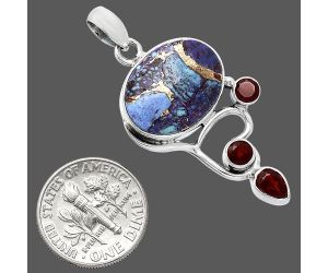 Kingman Purple Dahlia Turquoise and Garnet Pendant SDP152649 P-1293, 13x18 mm