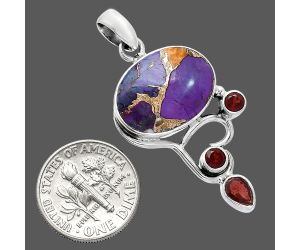 Spiny Oyster Turquoise and Garnet Pendant SDP152650 P-1293, 13x18 mm