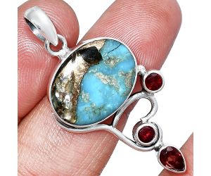 Shell In Black Blue Turquoise and Garnet Pendant SDP152651 P-1293, 14x19 mm