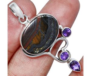 Iron Tiger Eye and Amethyst Pendant SDP152658 P-1293, 14x19 mm