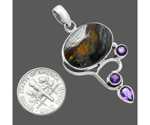 Iron Tiger Eye and Amethyst Pendant SDP152658 P-1293, 14x19 mm