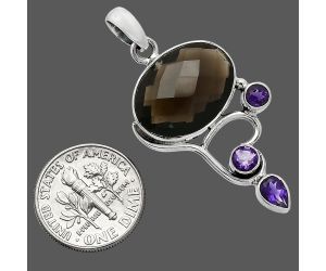 Smoky Quartz Checker Briolette and Amethyst Pendant SDP152661 P-1293, 13x18 mm