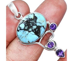 Lucky Charm Tibetan Turquoise and Amethyst Pendant SDP152667 P-1293, 14x19 mm