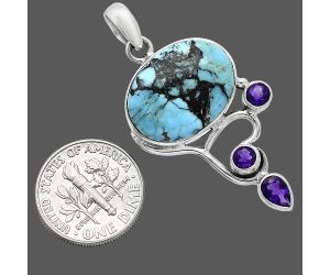 Lucky Charm Tibetan Turquoise and Amethyst Pendant SDP152667 P-1293, 14x19 mm