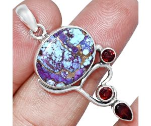 Kingman Purple Dahlia Turquoise and Garnet Pendant SDP152668 P-1293, 14x18 mm