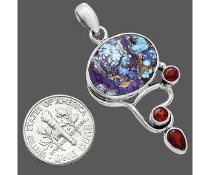 Kingman Purple Dahlia Turquoise and Garnet Pendant SDP152668 P-1293, 14x18 mm