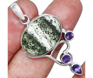 Natural Chrysotile and Amethyst Pendant SDP152684 P-1293, 15x20 mm