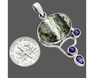 Natural Chrysotile and Amethyst Pendant SDP152684 P-1293, 15x20 mm