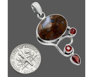 Rare Cady Mountain Agate and Garnet Pendant SDP152685 P-1293, 13x18 mm