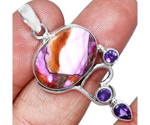 Kingman Orange Dahlia Turquoise and Amethyst Pendant SDP152690 P-1293, 14x19 mm