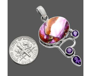 Kingman Orange Dahlia Turquoise and Amethyst Pendant SDP152690 P-1293, 14x19 mm