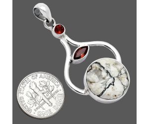 Authentic White Buffalo Turquoise Nevada and Garnet Pendant SDP152702 P-1187, 16x16 mm