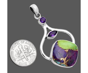 Multi Copper Turquoise and Amethyst Pendant SDP152720 P-1187, 17x17 mm