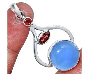 Blue Chalcedony and Garnet Pendant SDP152724 P-1187, 15x15 mm