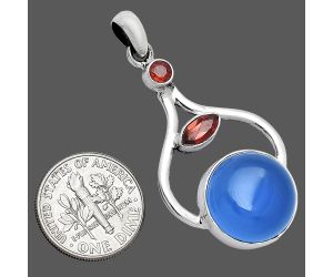 Blue Chalcedony and Garnet Pendant SDP152724 P-1187, 15x15 mm