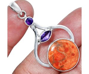 Red Sponge Coral and Amethyst Pendant SDP152727 P-1187, 16x16 mm