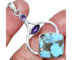 Kingman Turquoise With Pyrite and Amethyst Pendant SDP152729 P-1187, 16x16 mm