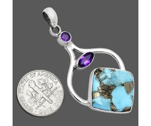 Kingman Turquoise With Pyrite and Amethyst Pendant SDP152729 P-1187, 16x16 mm