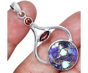 Kingman Purple Dahlia Turquoise and Garnet Pendant SDP152732 P-1187, 16x16 mm