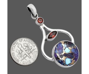 Kingman Purple Dahlia Turquoise and Garnet Pendant SDP152732 P-1187, 16x16 mm