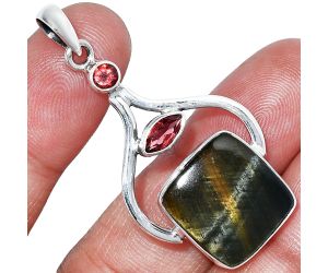 Blue Tiger Eye and Garnet Pendant SDP152744 P-1187, 15x16 mm