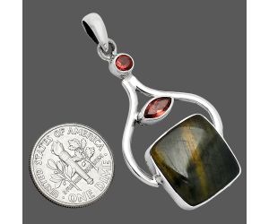 Blue Tiger Eye and Garnet Pendant SDP152744 P-1187, 15x16 mm