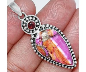 Kingman Orange Dahlia Turquoise and Garnet Pendant SDP152823 P-1500, 14x24 mm