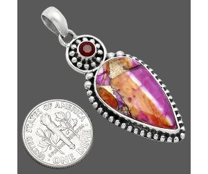 Kingman Orange Dahlia Turquoise and Garnet Pendant SDP152823 P-1500, 14x24 mm