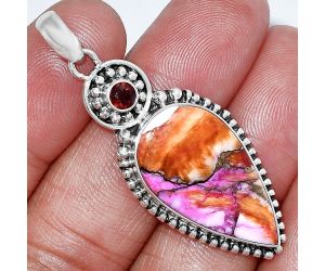 Kingman Orange Dahlia Turquoise and Garnet Pendant SDP152824 P-1500, 15x26 mm