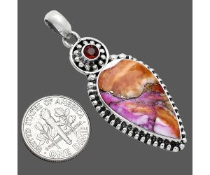 Kingman Orange Dahlia Turquoise and Garnet Pendant SDP152824 P-1500, 15x26 mm