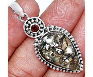 Copper Abalone Shell and Garnet Pendant SDP152825 P-1500, 15x23 mm