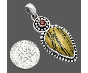 Mariposite and Garnet Pendant SDP152827 P-1500, 14x21 mm