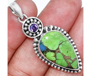 Blue Turquoise In Green Mohave and Amethyst Pendant SDP152828 P-1500, 14x23 mm