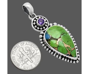 Blue Turquoise In Green Mohave and Amethyst Pendant SDP152828 P-1500, 14x23 mm