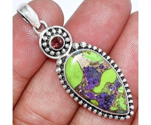 Multi Copper Turquoise and Garnet Pendant SDP152835 P-1500, 13x24 mm