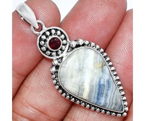 Blue Scheelite and Garnet Pendant SDP152839 P-1500, 15x24 mm