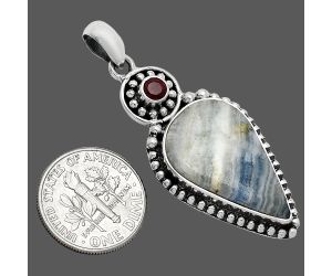 Blue Scheelite and Garnet Pendant SDP152839 P-1500, 15x24 mm