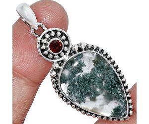 Horse Canyon Moss Agate and Garnet Pendant SDP152840 P-1500, 16x24 mm