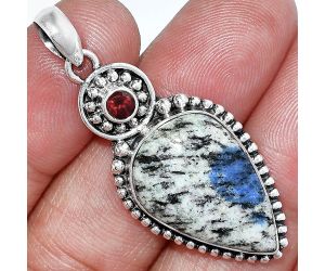 K2 Blue - Azurite In Quartz and Garnet Pendant SDP152851 P-1500, 15x23 mm