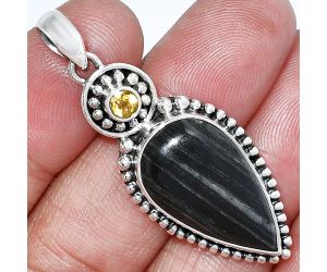 Silver Leaf Obsidian and Citrine Pendant SDP152869 P-1500, 13x23 mm