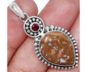 Red Moss Agate and Garnet Pendant SDP152872 P-1500, 15x20 mm