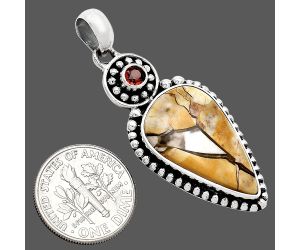 Brecciated Mookaite and Garnet Pendant SDP152875 P-1500, 14x24 mm