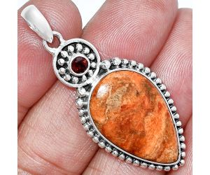 Red Sponge Coral and Garnet Pendant SDP152876 P-1500, 15x24 mm