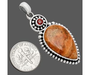 Red Sponge Coral and Garnet Pendant SDP152876 P-1500, 15x24 mm