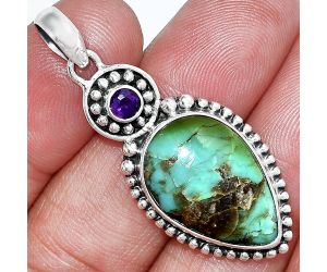 Natural Rare Turquoise Nevada Aztec Mt and Amethyst Pendant SDP152880 P-1500, 14x21 mm