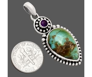 Natural Rare Turquoise Nevada Aztec Mt and Amethyst Pendant SDP152880 P-1500, 14x21 mm