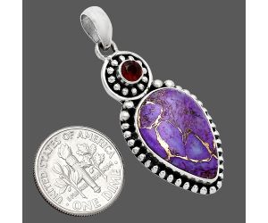 Copper Purple Turquoise and Garnet Pendant SDP152884 P-1500, 14x20 mm